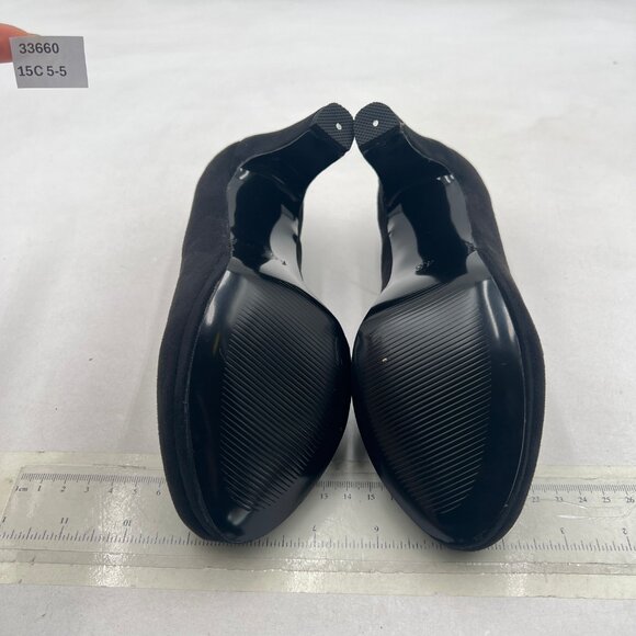 miss left Black Suede Low Platform Chunky High Heel Slip On Round Toe Pump - Picture 7 of 8